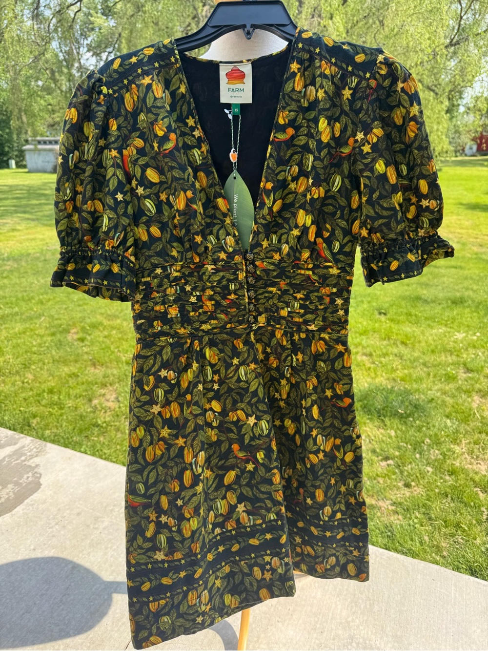 Farm Rio Starfruit Puff-Sleeve Mini Dress- NWT